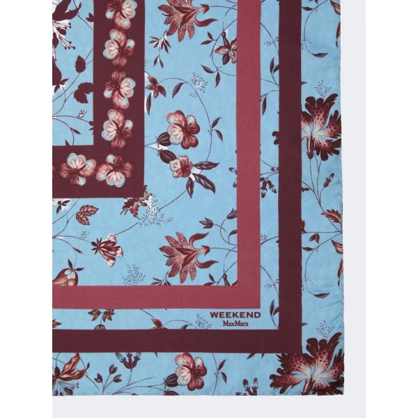 Max Mara Patterned Silk Twill Foulard in Light Blue | Scarves | Luxury Shoes 