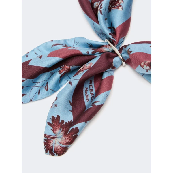 Max Mara Patterned Silk Twill Foulard in Light Blue | Scarves | Luxury Shoes 
