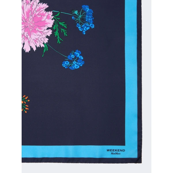 Max Mara Patterned Silk Twill Foulard in Midnight Blue | Scarves | Luxury Shoes 