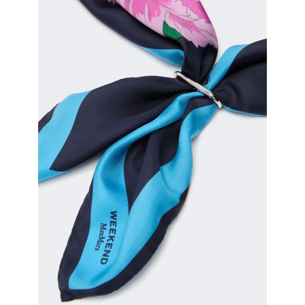 Max Mara Patterned Silk Twill Foulard in Midnight Blue | Scarves | Luxury Shoes 