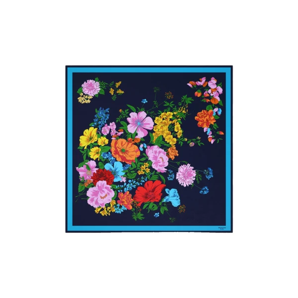 Patterned Silk Twill Foulard in Midnight Blue