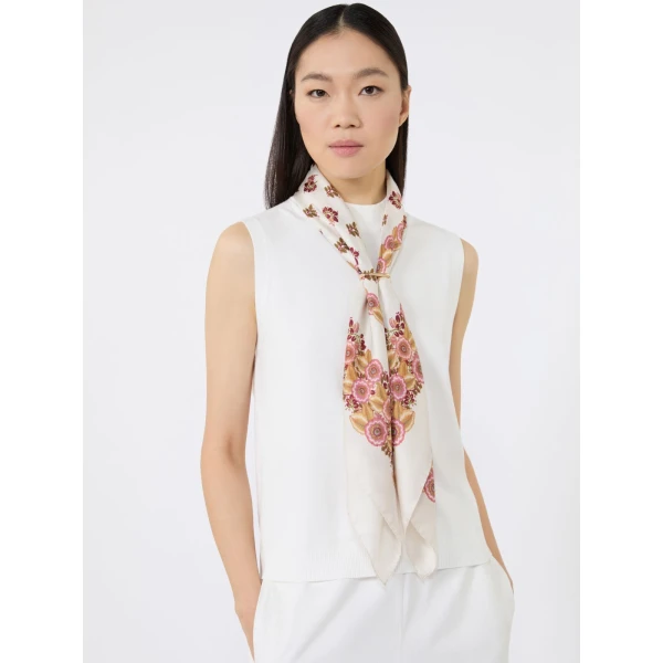 Max Mara Patterned Silk Twill Foulard in Natural | Scarves | Luxury Shoes 