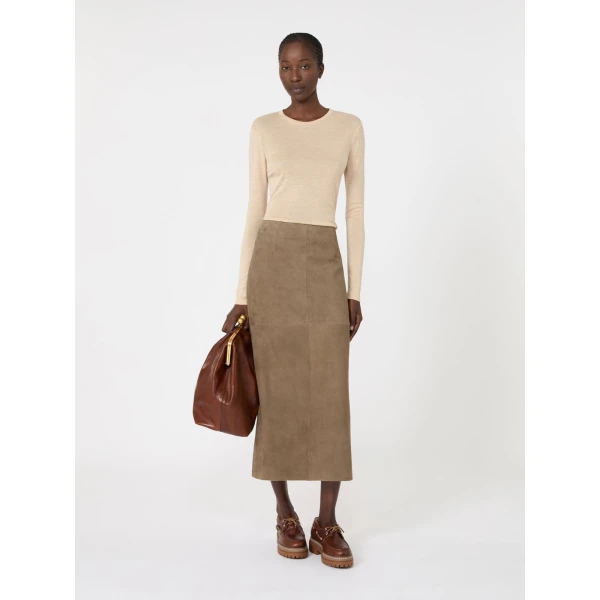 Max Mara Patto Wool and Silk Jersey T-Shirt in Beige | T-shirts | Luxury Shoes 