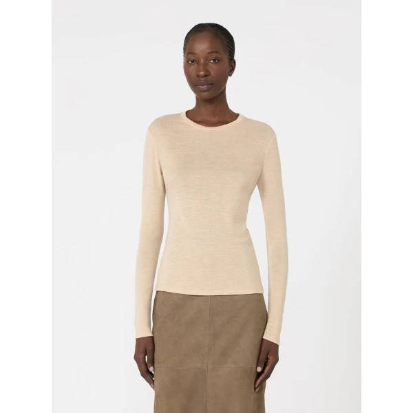 Max Mara Patto Wool and Silk Jersey T-Shirt in Beige | T-shirts | Luxury Shoes 