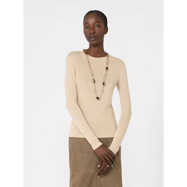 Max Mara Patto Wool and Silk Jersey T-Shirt in Beige | T-shirts | Luxury Shoes 