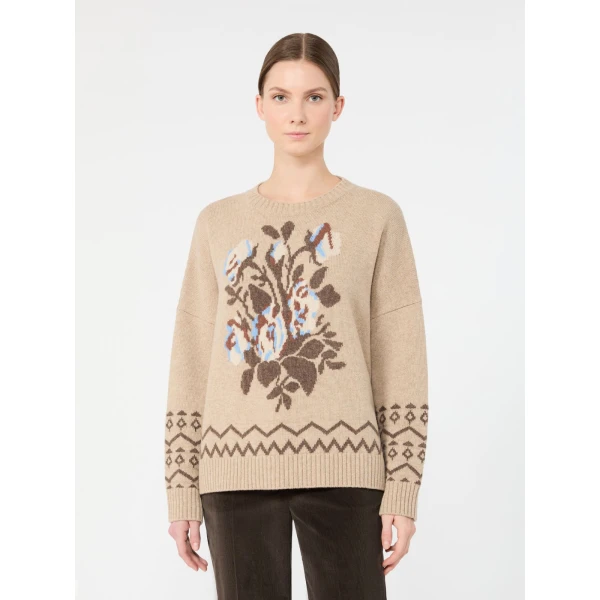 Max Mara Pavidi Wool Jacquard Jumper in Sand | Sweaters | Luxury Shoes 