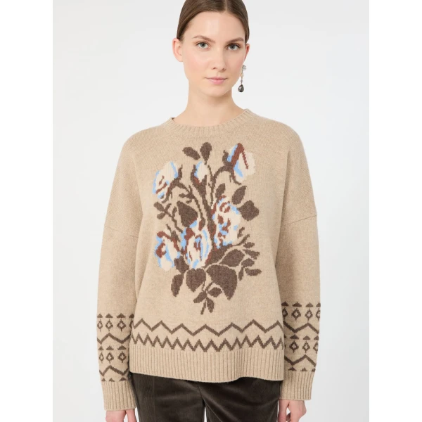 Max Mara Pavidi Wool Jacquard Jumper in Sand | Sweaters | Luxury Shoes 