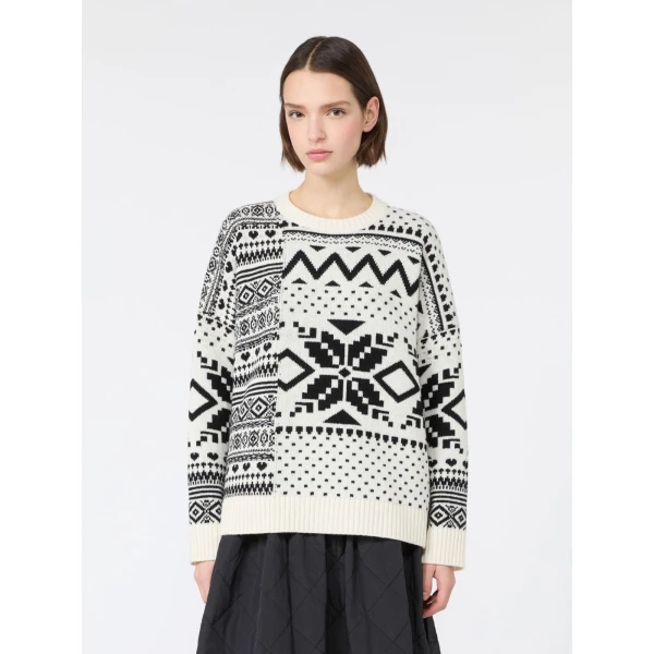 Max Mara Pavidi Wool Jacquard Jumper in White | Sweaters | Luxury Shoes 