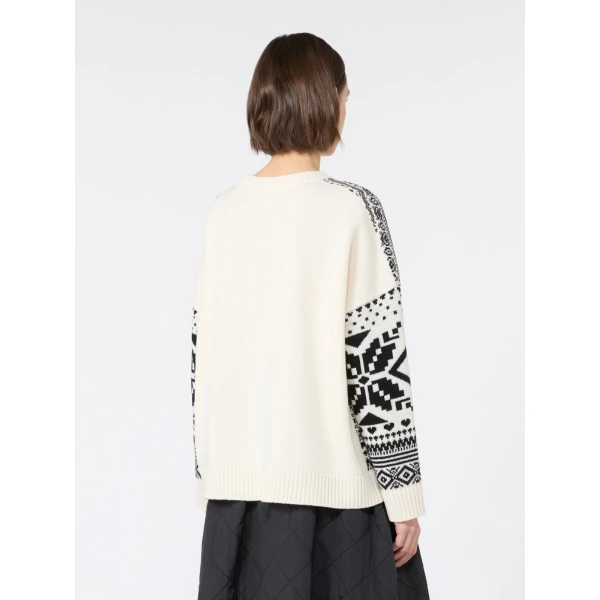 Max Mara Pavidi Wool Jacquard Jumper in White | Sweaters | Luxury Shoes 