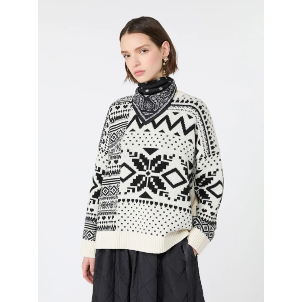 Max Mara Pavidi Wool Jacquard Jumper in White | Sweaters | Luxury Shoes 