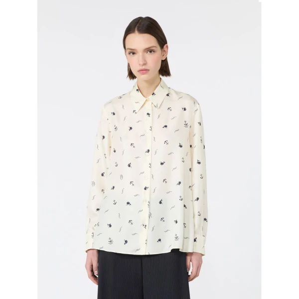 Max Mara Pavido Printed Silk Shirt in Ivory | Shirts | Luxury Shoes 