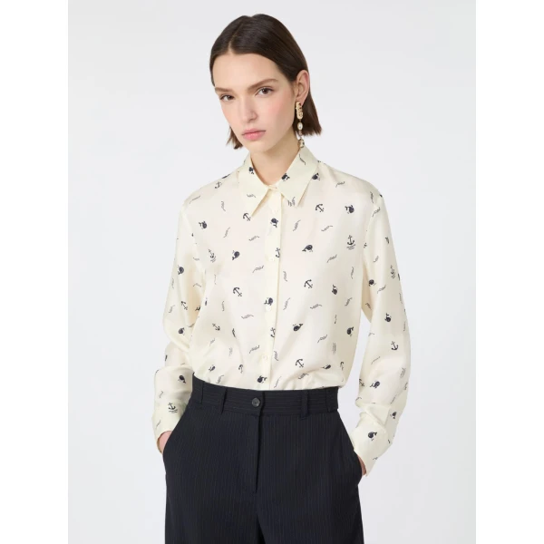 Max Mara Pavido Printed Silk Shirt in Ivory | Shirts | Luxury Shoes 