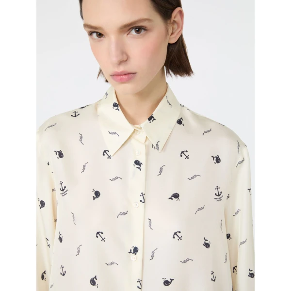 Max Mara Pavido Printed Silk Shirt in Ivory | Shirts | Luxury Shoes 