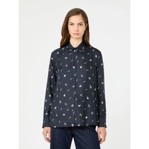 Max Mara Pavido Printed Silk Shirt in Navy | Shirts | Luxury Shoes 
