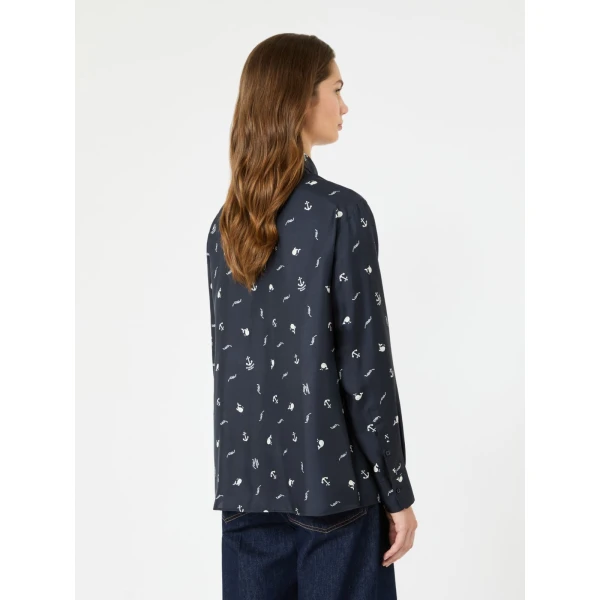 Max Mara Pavido Printed Silk Shirt in Navy | Shirts | Luxury Shoes 