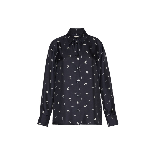 Max Mara Pavido Printed Silk Shirt in Navy | Shirts | Luxury Shoes 