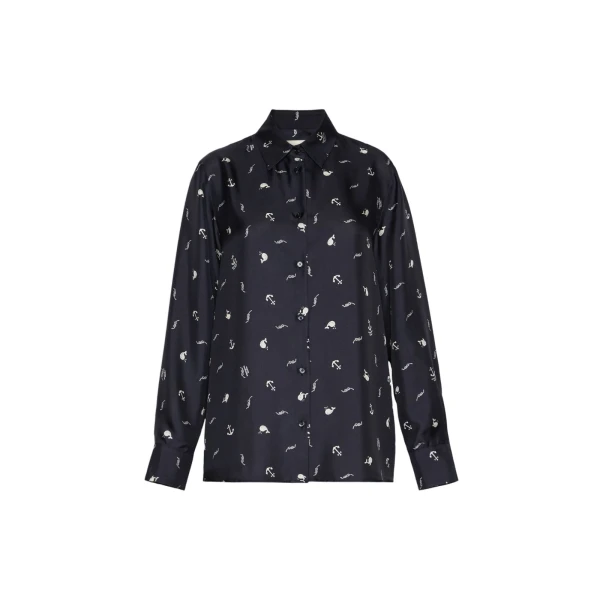 Pavido Printed Silk Shirt in Navy