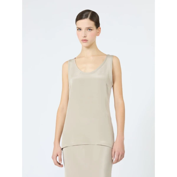 Max Mara Pavido Silk Crepe de Chine Top in Stone Grey | Blouse | Luxury Shoes 