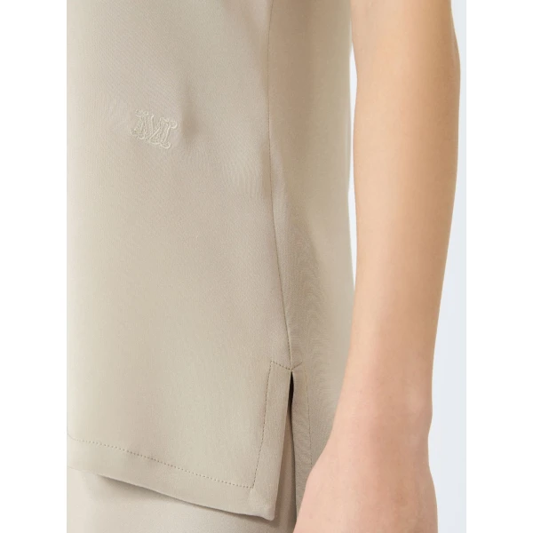 Max Mara Pavido Silk Crepe de Chine Top in Stone Grey | Blouse | Luxury Shoes 
