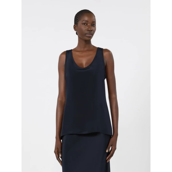 Max Mara Pavido Silk Crepe de Chine Top in Ultramarine | Blouse | Luxury Shoes 