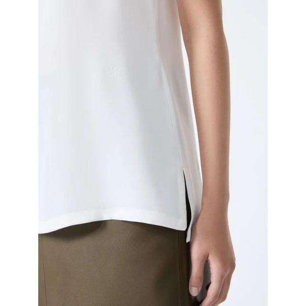 Max Mara Pavido Silk Crepe de Chine Top in White | Blouse | Luxury Shoes 