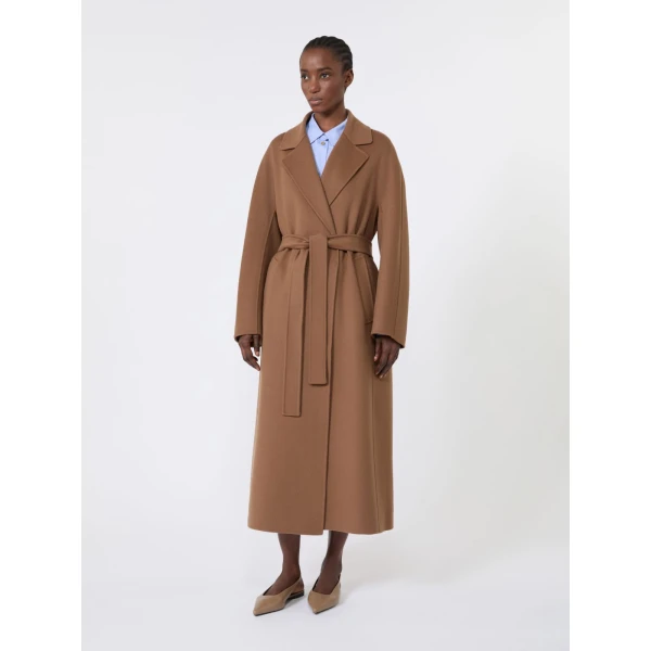 Max Mara Penelope Long Wool Drap Wrap Coat in Hazelnut Brown | Wool Coat | Luxury Shoes 