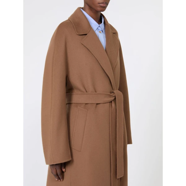 Max Mara Penelope Long Wool Drap Wrap Coat in Hazelnut Brown | Wool Coat | Luxury Shoes 