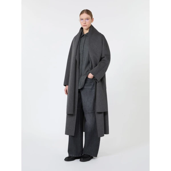 Max Mara Peonie Long Double Wool Wrap Coat in Dark Grey | Wool Coat | Luxury Shoes 