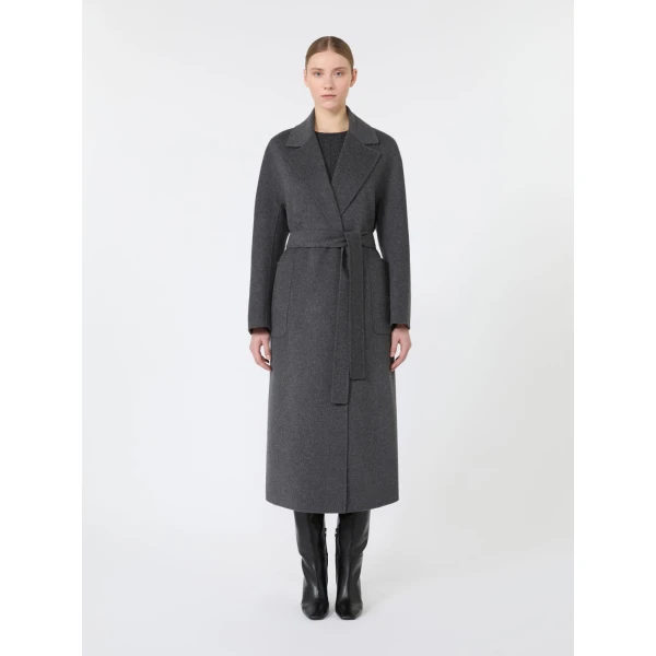 Max Mara Peonie Long Double Wool Wrap Coat in Dark Grey | Wool Coat | Luxury Shoes 