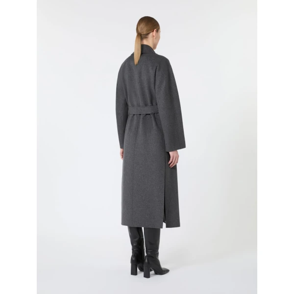 Max Mara Peonie Long Double Wool Wrap Coat in Dark Grey | Wool Coat | Luxury Shoes 