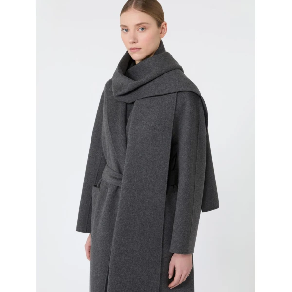 Max Mara Peonie Long Double Wool Wrap Coat in Dark Grey | Wool Coat | Luxury Shoes 