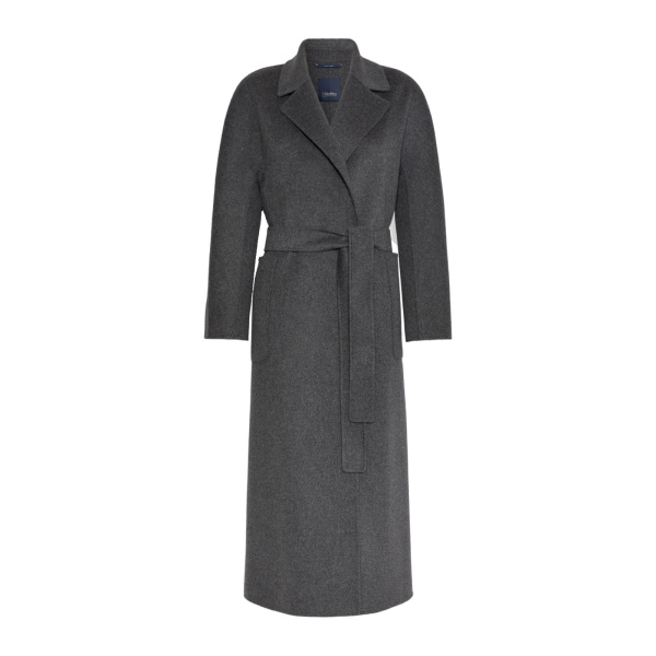 Max Mara Peonie Long Double Wool Wrap Coat in Dark Grey | Wool Coat | Luxury Shoes 