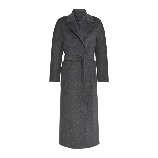 Max Mara Peonie Long Double Wool Wrap Coat in Dark Grey | Wool Coat | Luxury Shoes 