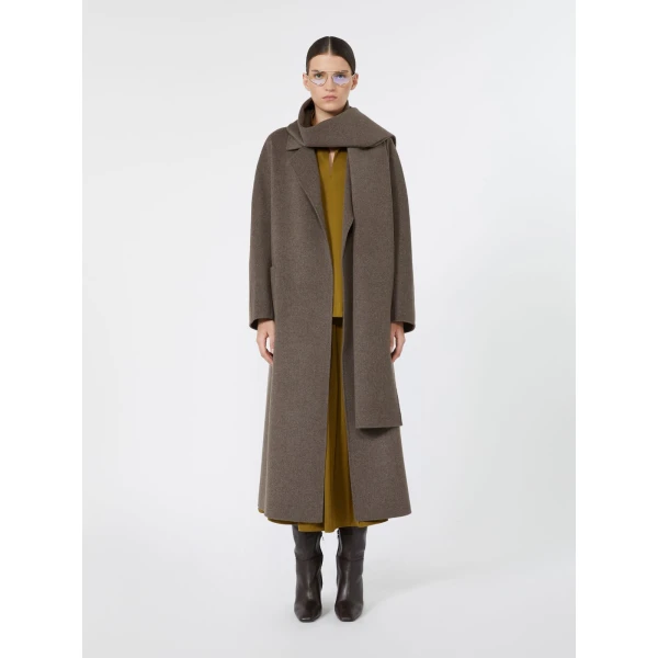 Max Mara Peonie Long Double Wool Wrap Coat in Medium Grey | Wool Coat | Luxury Shoes 