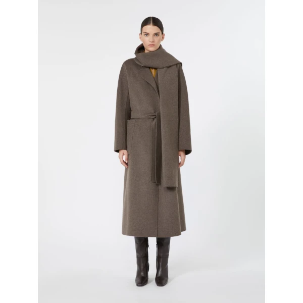 Max Mara Peonie Long Double Wool Wrap Coat in Medium Grey | Wool Coat | Luxury Shoes 
