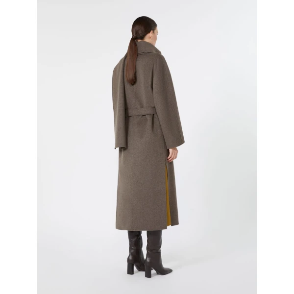 Max Mara Peonie Long Double Wool Wrap Coat in Medium Grey | Wool Coat | Luxury Shoes 