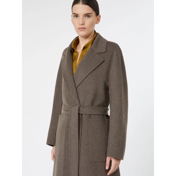 Max Mara Peonie Long Double Wool Wrap Coat in Medium Grey | Wool Coat | Luxury Shoes 