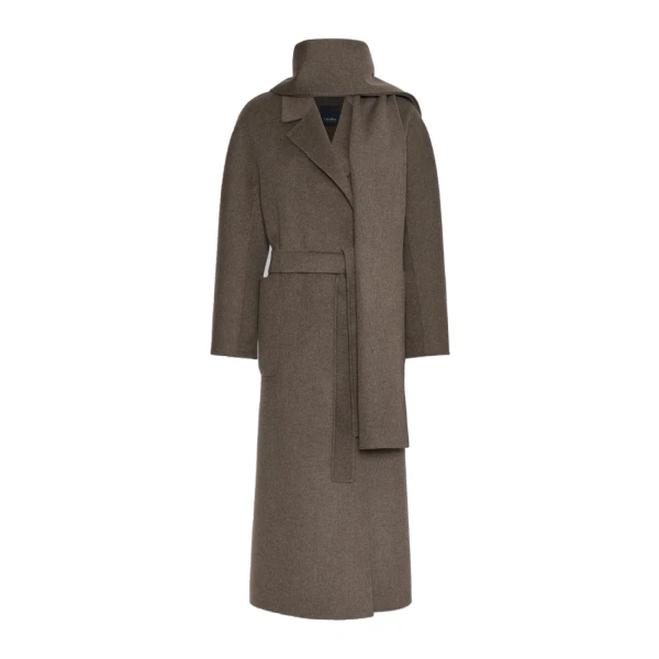 Peonie Long Double Wool Wrap Coat in Medium Grey