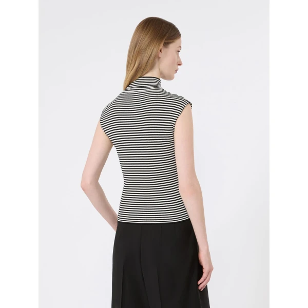 Max Mara Pepato Sleeveless Viscose Crepe Polo-Neck in Black and White | Turtlenecks | Luxury Shoes 