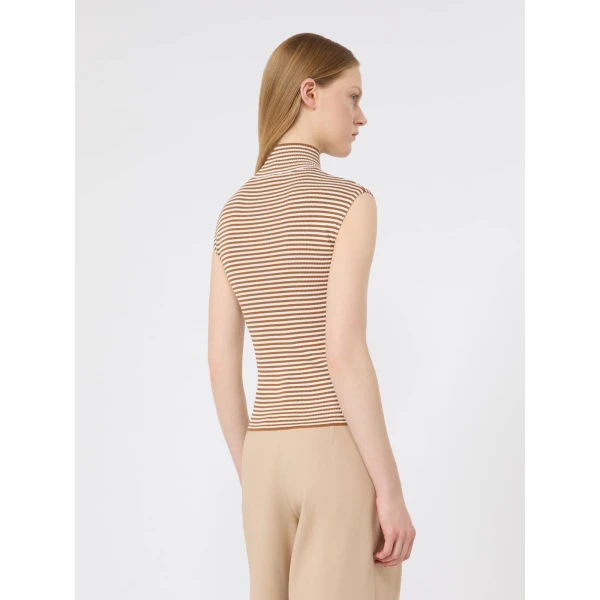 Max Mara Pepato Sleeveless Viscose Crepe Polo-Neck in Caramel | Turtlenecks | Luxury Shoes 