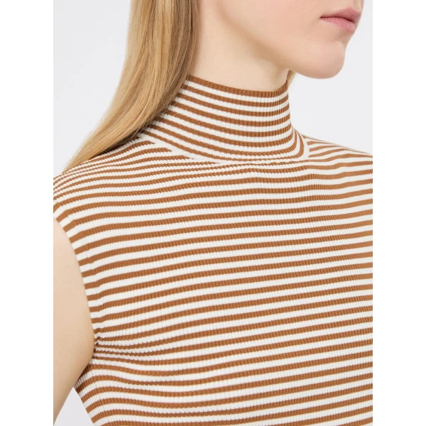 Max Mara Pepato Sleeveless Viscose Crepe Polo-Neck in Caramel | Turtlenecks | Luxury Shoes 