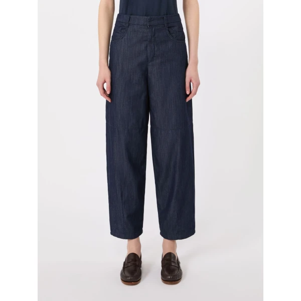 Max Mara Peplo Cotton Denim Barrel-Leg Trousers in Midnight Blue | Denim | Luxury Shoes 