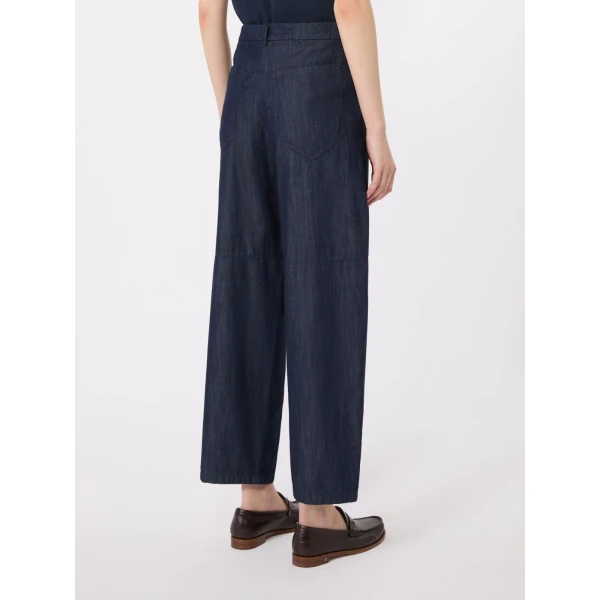 Max Mara Peplo Cotton Denim Barrel-Leg Trousers in Midnight Blue | Denim | Luxury Shoes 