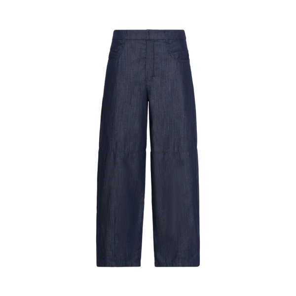 Max Mara Peplo Cotton Denim Barrel-Leg Trousers in Midnight Blue | Denim | Luxury Shoes 