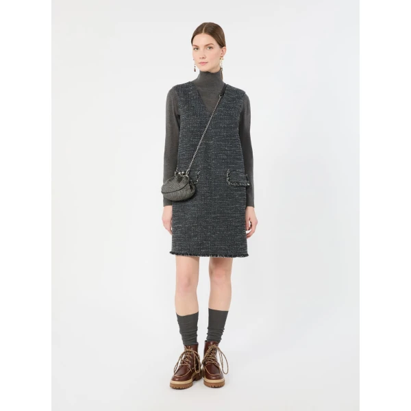 Max Mara Pera Sleeveless Boucle Jersey Mini Dress in Dark Grey | Mini Dresses | Luxury Shoes 