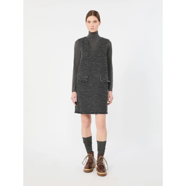 Max Mara Pera Sleeveless Boucle Jersey Mini Dress in Dark Grey | Mini Dresses | Luxury Shoes 