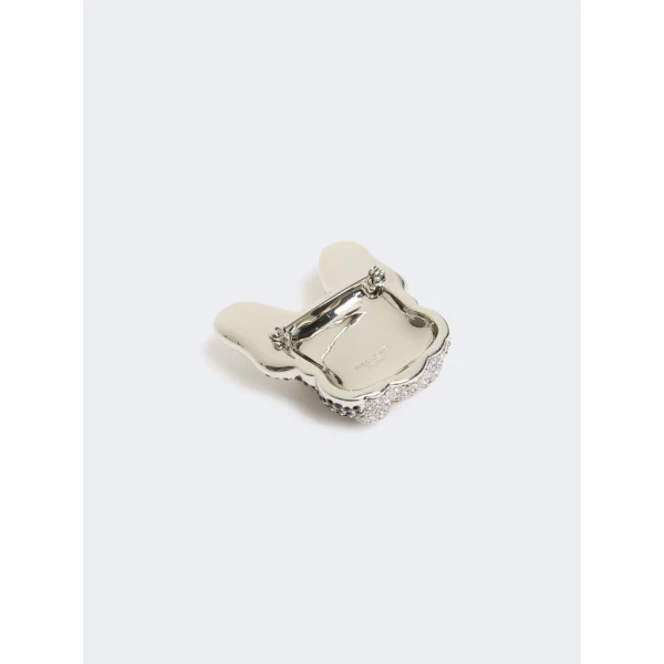 Max Mara Perle Rhinestone Metal Brooch in Black | Brooches & Pins | Luxury Shoes 