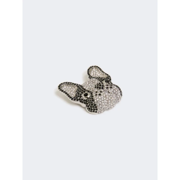 Max Mara Perle Rhinestone Metal Brooch in Black | Brooches & Pins | Luxury Shoes 