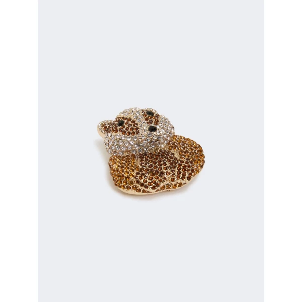 Max Mara Perle Rhinestone Metal Brooch in Bronze | Brooches & Pins | Luxury Shoes 