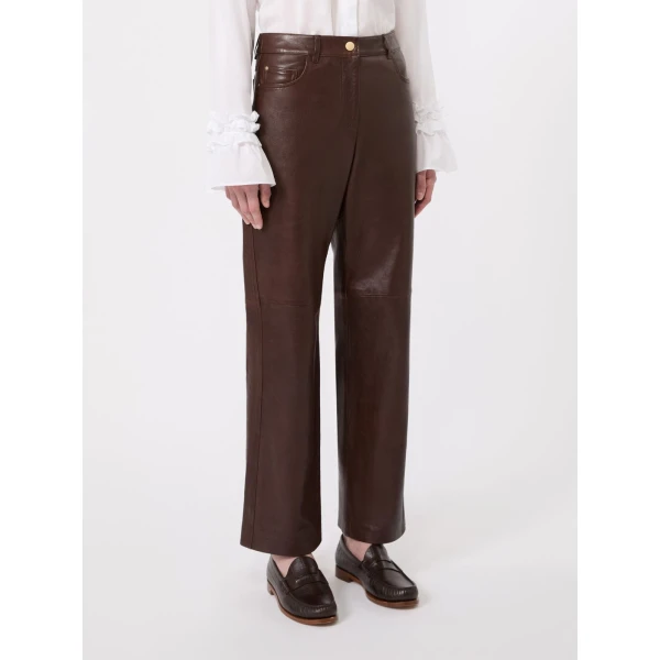 Max Mara Pesca Five-Pocket Nappa Leather Trousers in Dark Brown | Tailored pants | Luxury Shoes 